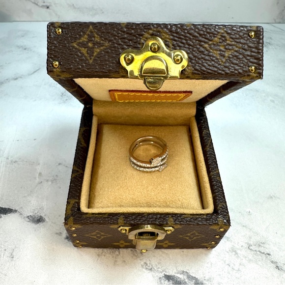 Louis Vuitton Monogram Ring Box Trunk Case LV Mini Clutch Gold Vintage Brown - Picture 3 of 15